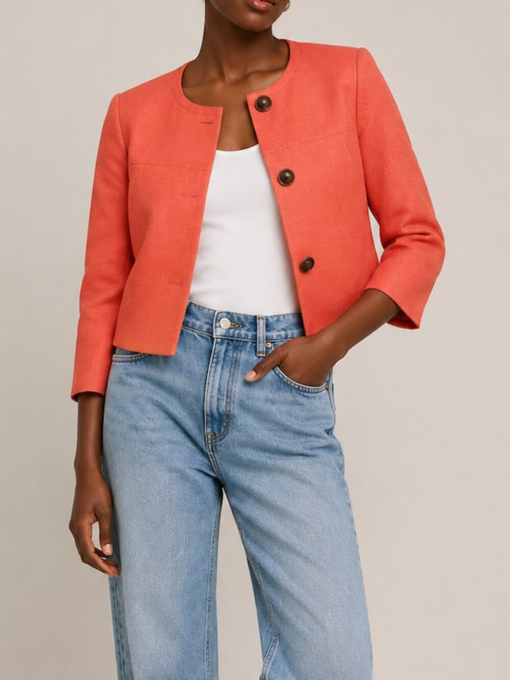 J. Crew Women's Retro Twill Jacket Cotton Hemp Blend Cropped Textured Coral - 6